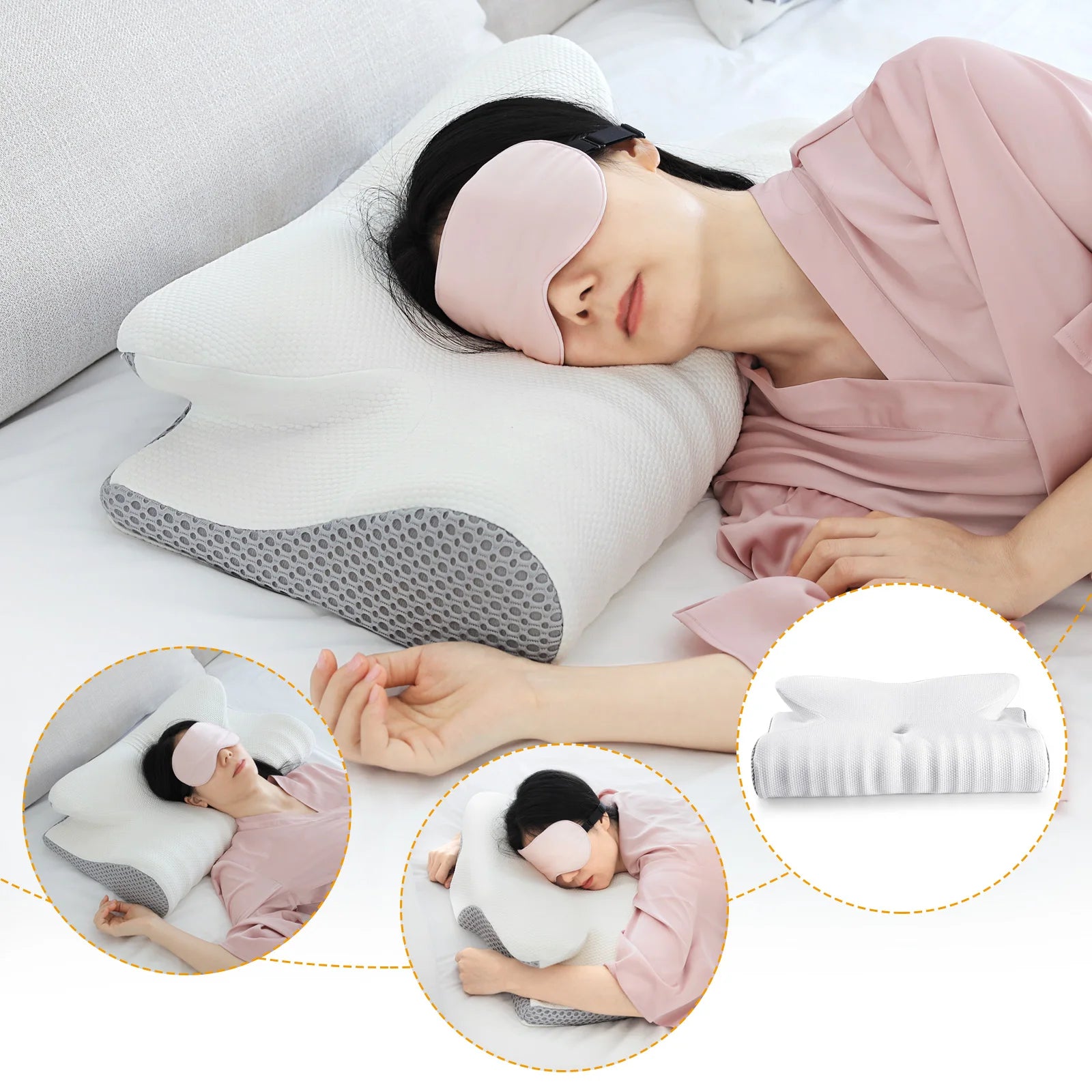 Fuloon Contour Memory Foam Cervical Pillow Ergonomic Orthopedic Neck Pain Pillow for Side Back Stomach Sleeper Remedial Pillows