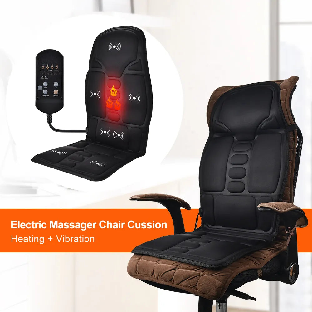 Massager Chair Pad Electric Heating Vibrating Cervical Neck Back Body Cushion Massag for Car Home Lumbar Mattress Pain Relief