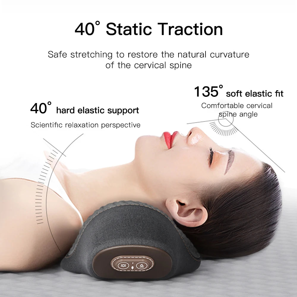 Electric Vibration Neck Massage Pillow Hot Compress Massager Neck Traction Pain Relief Massage Pillow Spine Support Sleep Relax