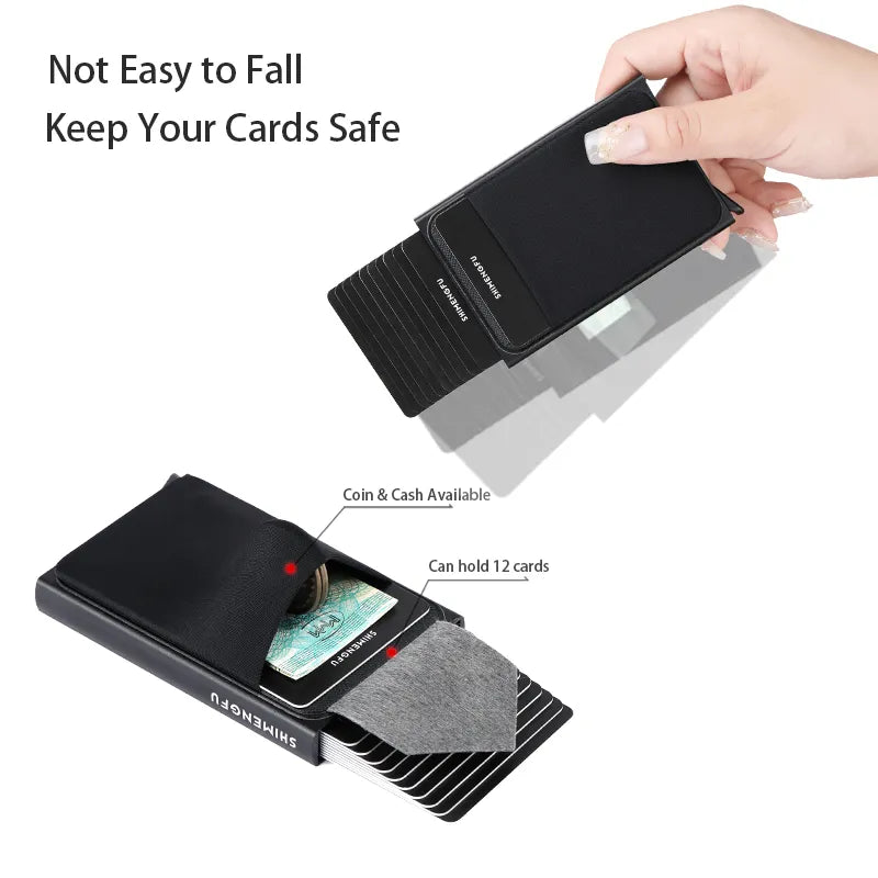 Pop Up RFID ID Card Holder Male Wallet Mini Package Aluminum Metal Protective Gear Storage Bag Smart Quick Release Women Purse