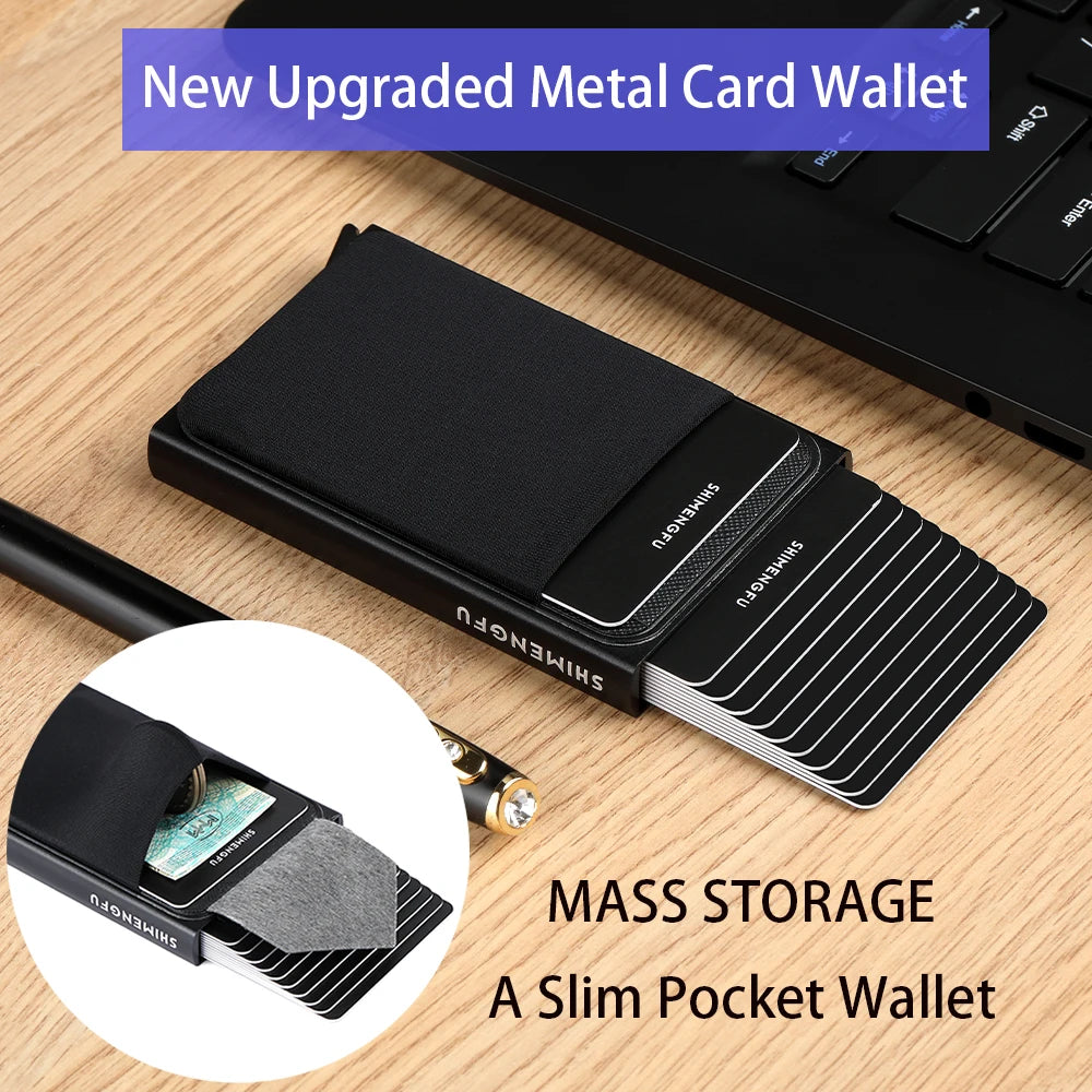 Pop Up RFID ID Card Holder Male Wallet Mini Package Aluminum Metal Protective Gear Storage Bag Smart Quick Release Women Purse