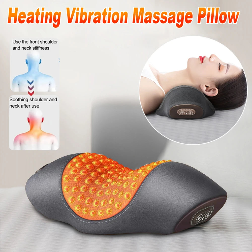 Electric Vibration Neck Massage Pillow Hot Compress Massager Neck Traction Pain Relief Massage Pillow Spine Support Sleep Relax