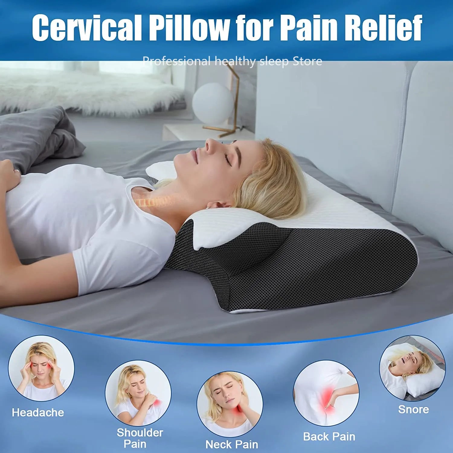 Cervical Memory Foam Pillow Contour Pillow for Neck and Shoulder Pain Orthopedic Sleep Neck Contour Pillow for Side Sleeping