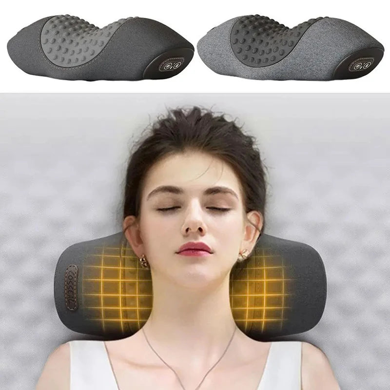 Electric Neck Massager Cervical Pillow Heating Vibration Massage Back Traction Relax Sleeping Memory Foam Pillow Spine Support