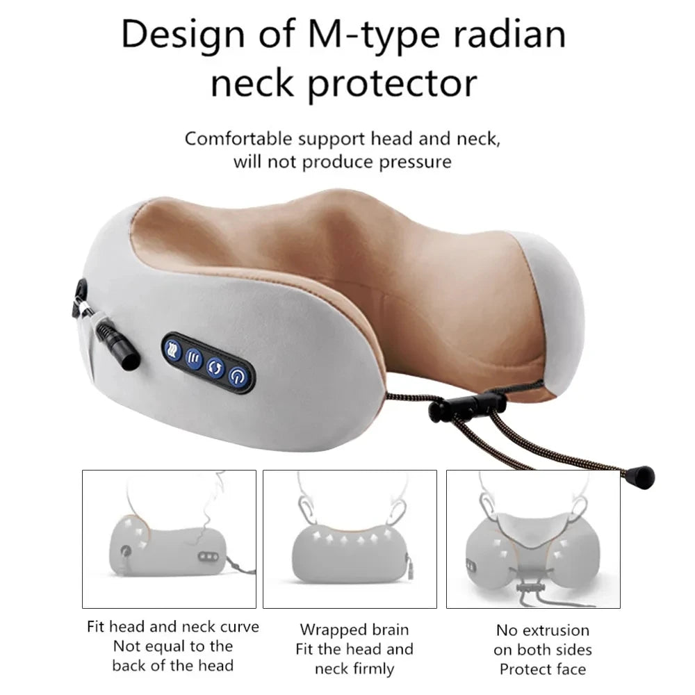 Electric U Shaped Pillow Neck Massager USB Charging Portable Neck Shoulder Cervical Relaxing Masajead Protector Outdoor Home Car