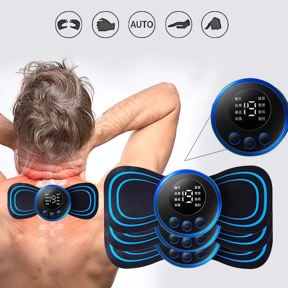 EMS Neck Massage LCD Display Electric Massager Cervical Neck Back Patch 8 Mode Pulse Muscle Stimulator Portable Relief Pain