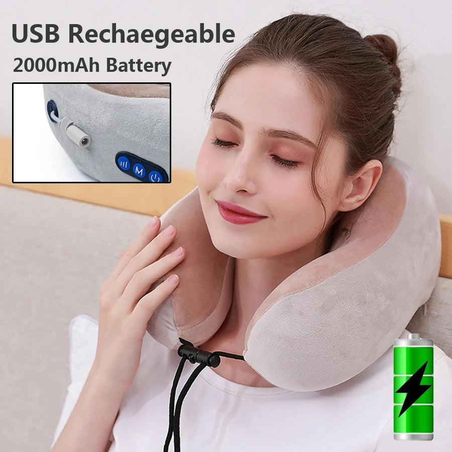 RLESMEN U Shaped Electric Massage Pillow Memory Foam Soft Neck Massager Sleeping Travel Airplane Pillows Cervical Health Care