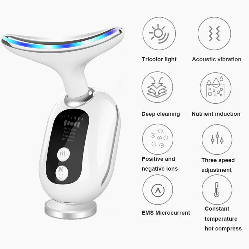 Neck Face Beauty Device LED Photon Skin Care Machine Face Lifting Firming Neck Wrinkle Removing Whitening Facial Massager