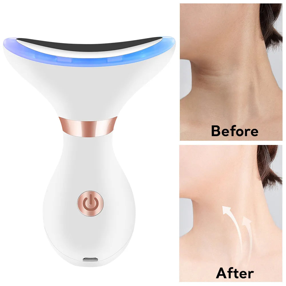 Neck Face Lifting Tool Massager LED Photon EMS Thermal Micro-current Massage Wrinkle Remover Anti Aging Remove Neck Lines