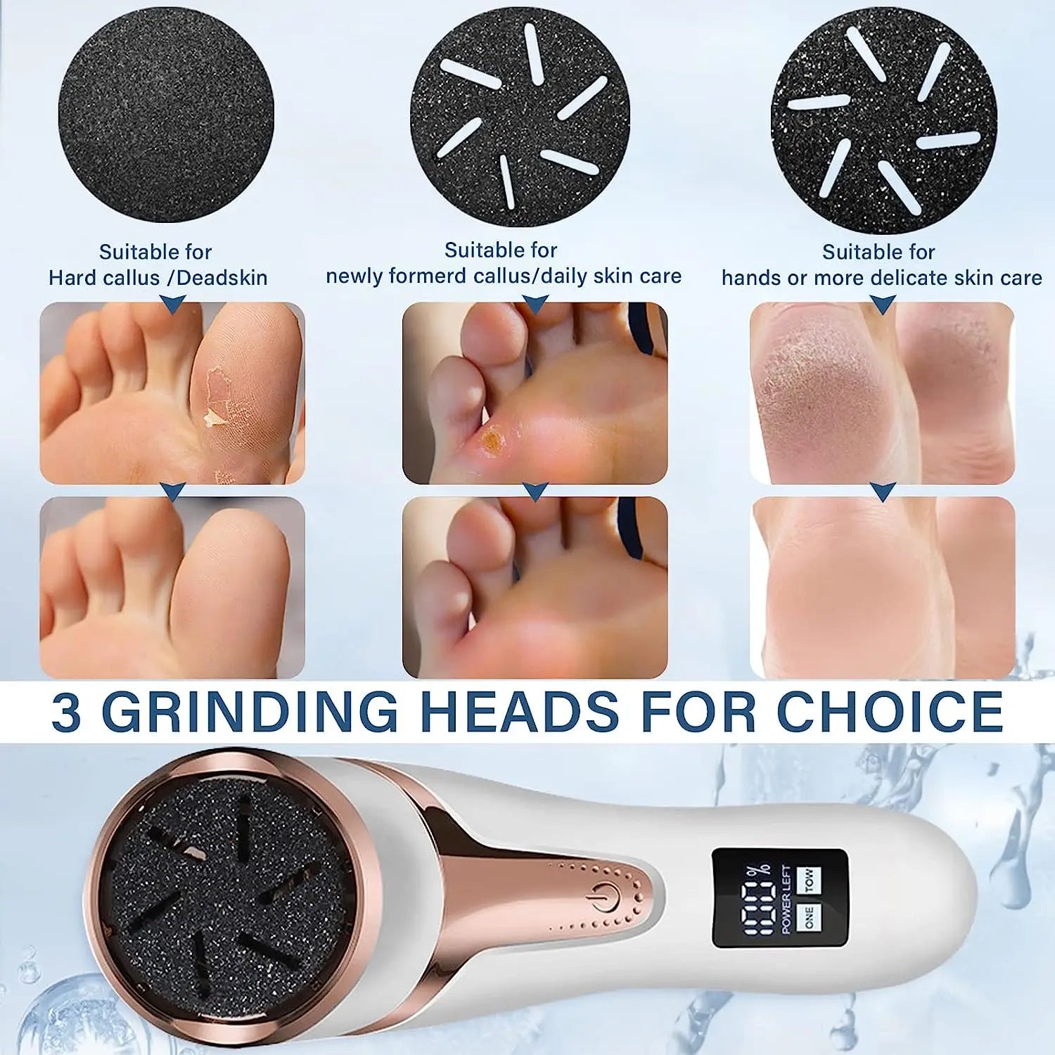 Professional Electric Callus Remover For Feet - Rechargeable Foot Care Kit With 3 Heads, Dander Vacuum Cleaner, LCD Display